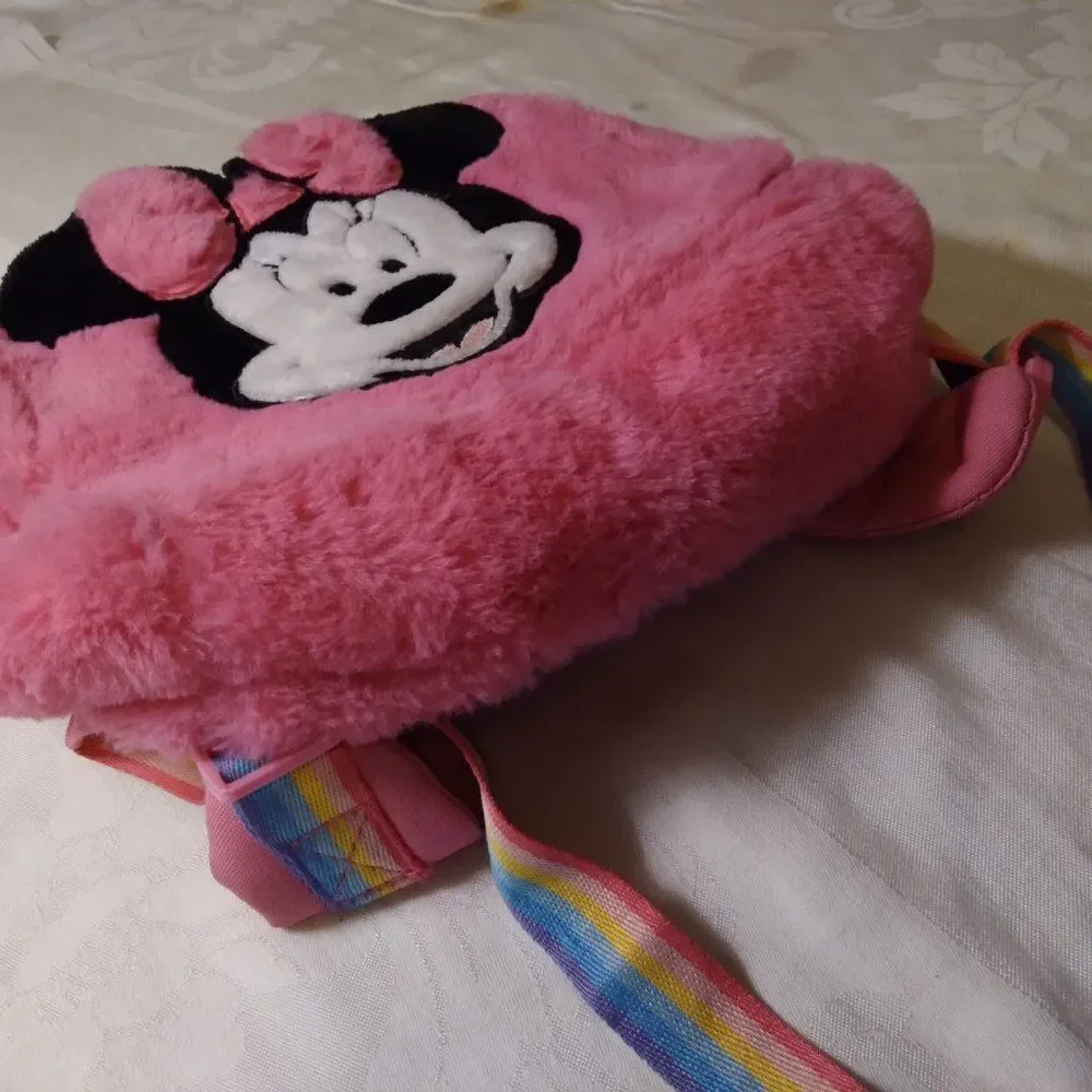 Disney Store Minnie Mouse Fuzzy Pink Backpack